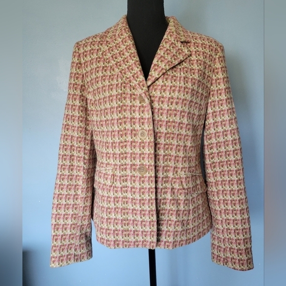 Talbots Wool Blend Tweed Blazer Italian Fabric Size 8 Pink - Picture 2 of 13